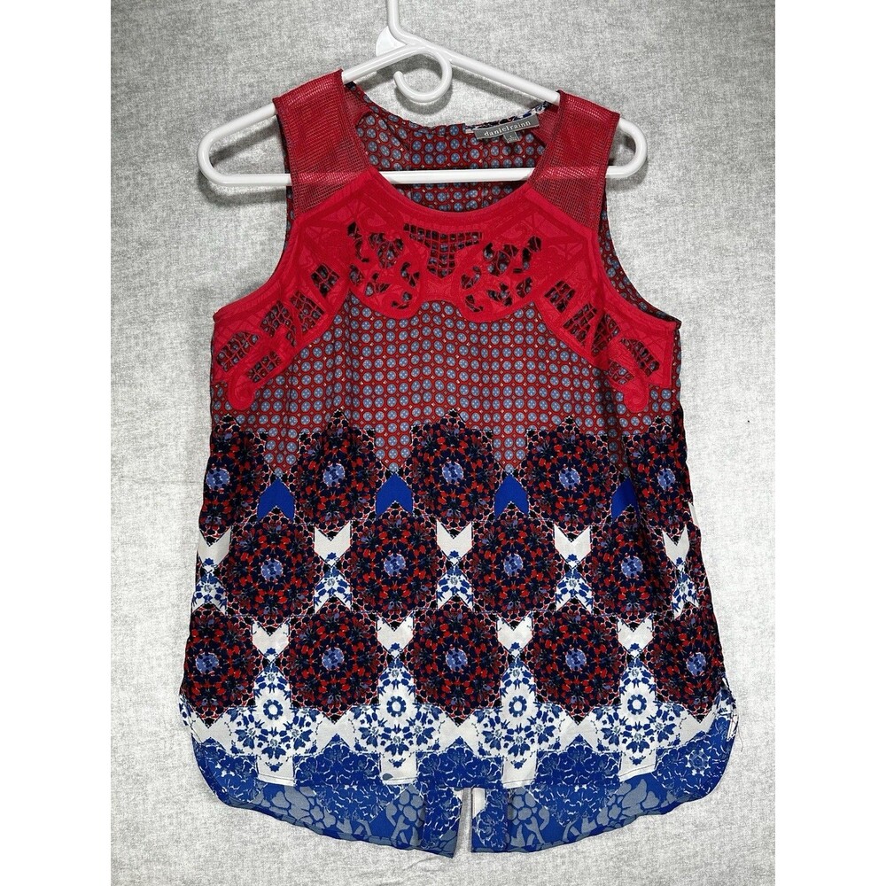 Daniel Rainn Angelyne Button Back Detail Top Size Small Red White and Blue Tank - Picture 1 of 9